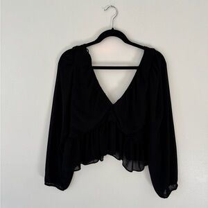 H&M Black Ruffled Blouse